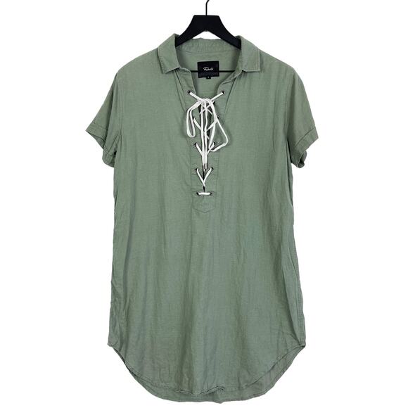 Rails Size S Linen Rayon Mini Shirt Dress Lace-Up Neck Green Sage - Picture 1 of 8